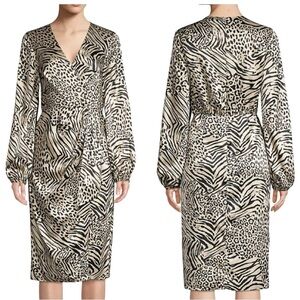 Jay Godfrey Gold & Black Animal Print Midi Dress – Size 12